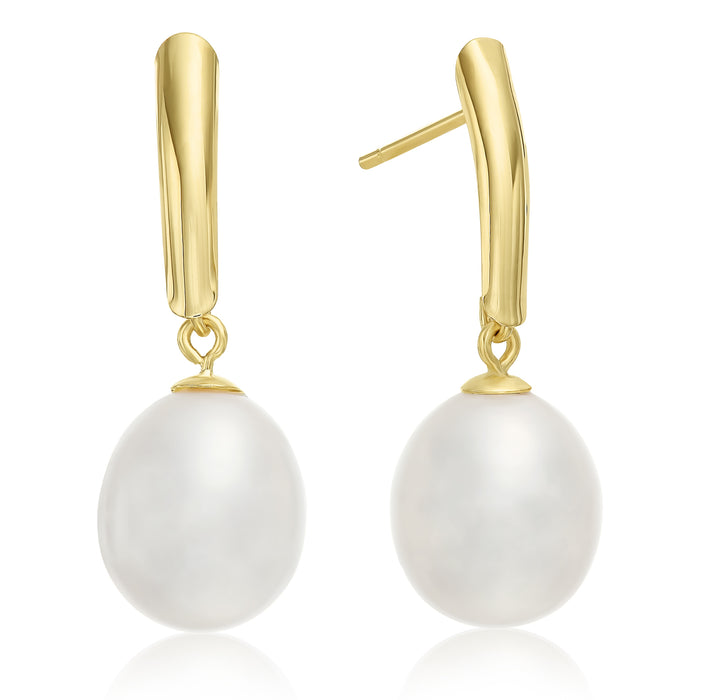 14k Solid Gold Pearl Drop Earrings with Butterfly Backings