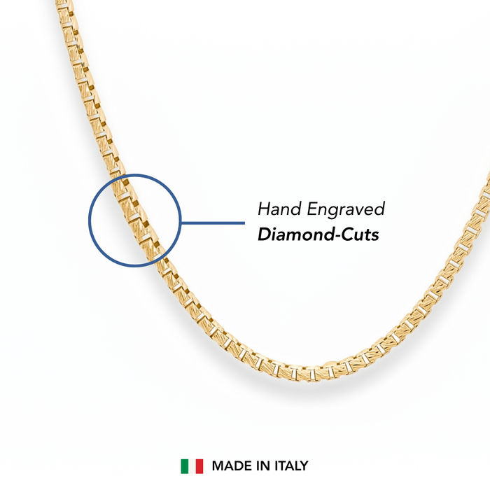 14K Gold Plated Italian Box Chains, Solid Sterling Silver, With Lobster Lock