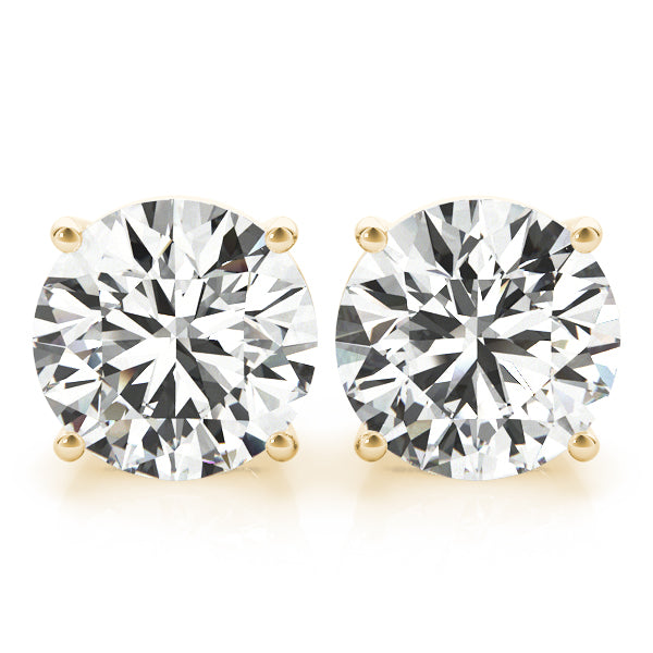 14K Solid Gold CVD Diamond Single stone Stud Earrings - Screwback