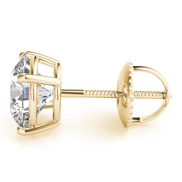 14K Solid Gold CVD Diamond Single stone Stud Earrings - Screwback