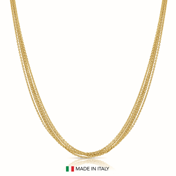 925 Sterling Silver Gold Plated Italian Multi-Row Cable Chain Necklace