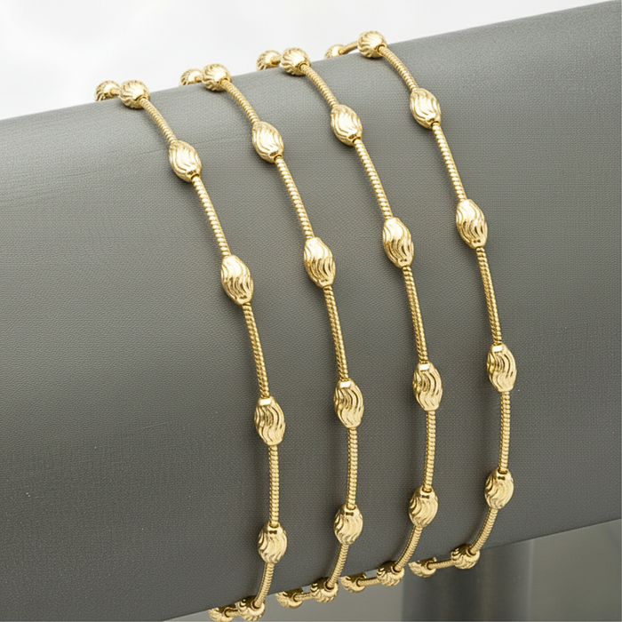 Sterling Silver Gold Plated Diamond-Cut Oval Bead Bracelet