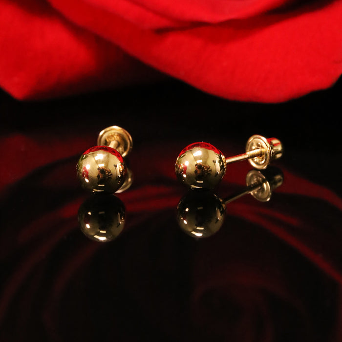 14K Yellow Gold Ball Stud Earrings - Screwbacks