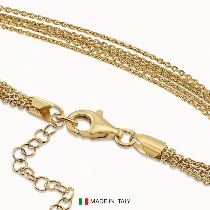 925 Sterling Silver Gold Plated Italian Multi-Row Cable Chain Bracelet, Adjustable 7"-8"