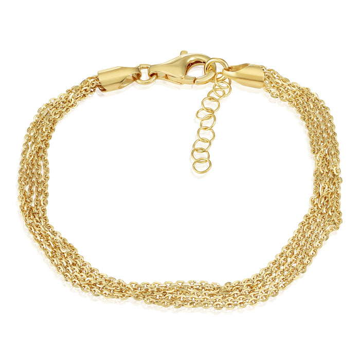 925 Sterling Silver Gold Plated Italian Multi-Row Cable Chain Bracelet, Adjustable 7"-8"
