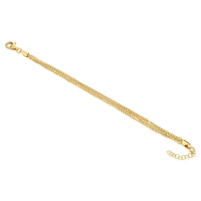 925 Sterling Silver Gold Plated Italian Multi-Row Cable Chain Bracelet, Adjustable 7"-8"