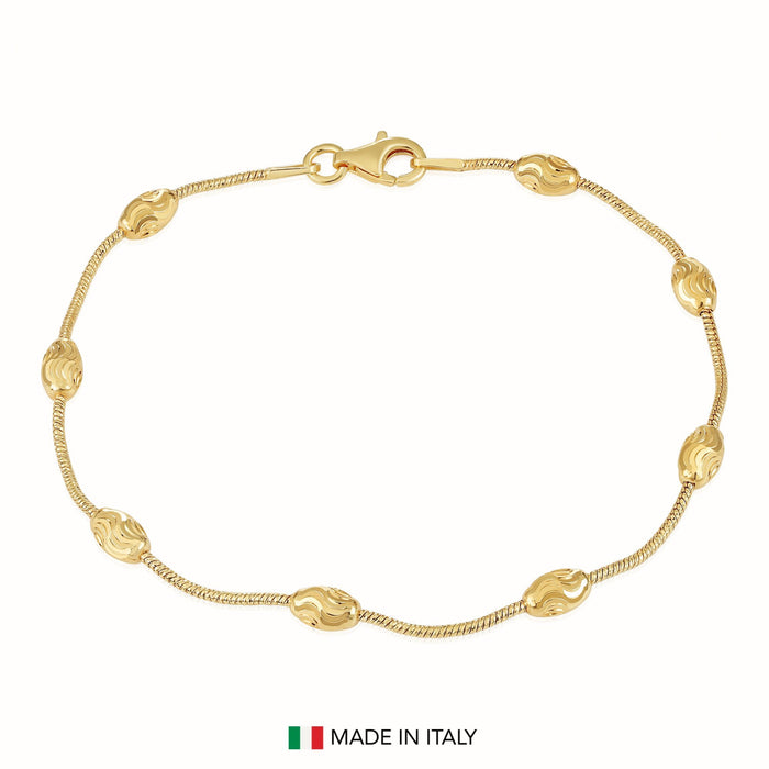 Sterling Silver Gold Plated Diamond-Cut Oval Bead Bracelet
