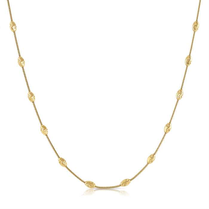 Sterling Silver Gold Plated Diamond-Cut Oval Bead Chain Necklace