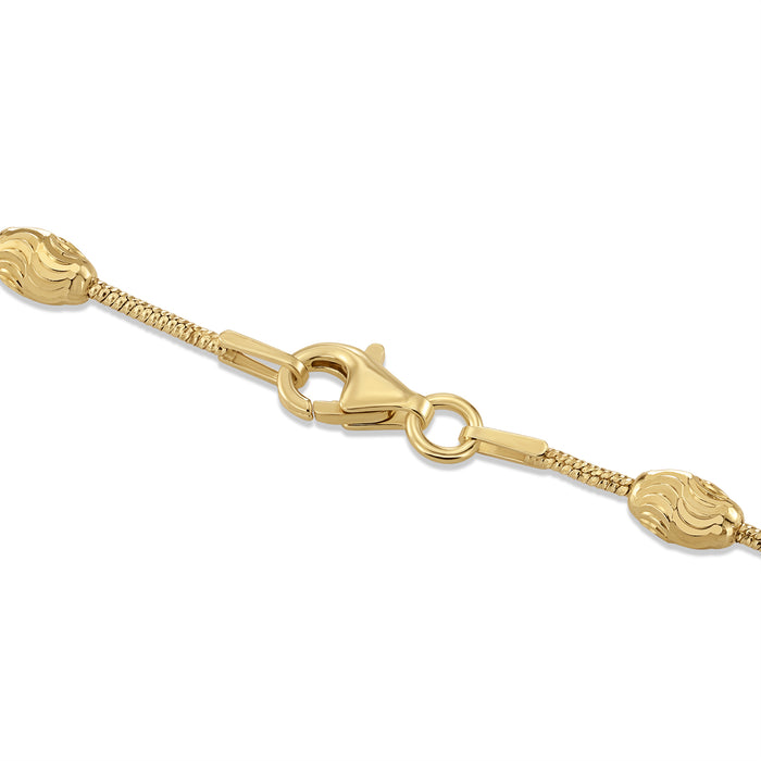 Sterling Silver Gold Plated Diamond-Cut Oval Bead Chain Necklace