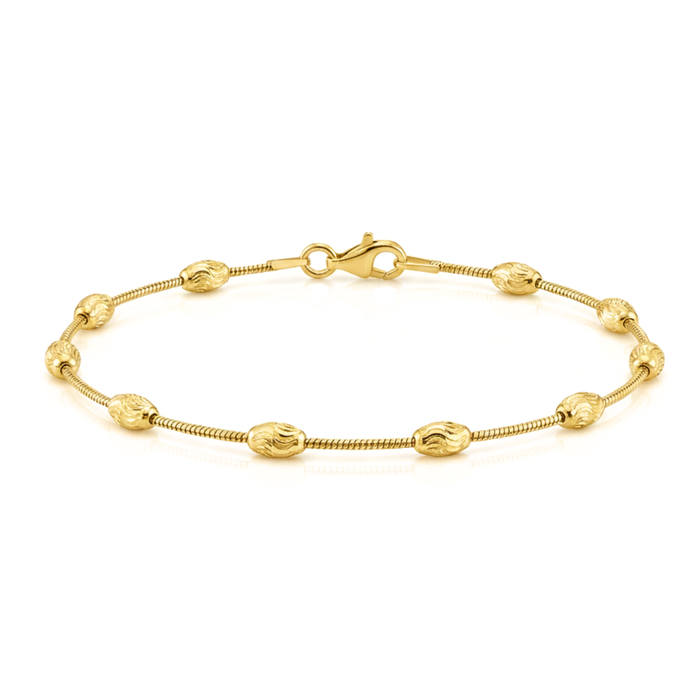 Sterling Silver Gold Plated Diamond-Cut Oval Bead Bracelet