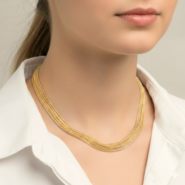 925 Sterling Silver Gold Plated Italian Multi-Row Cable Chain Necklace