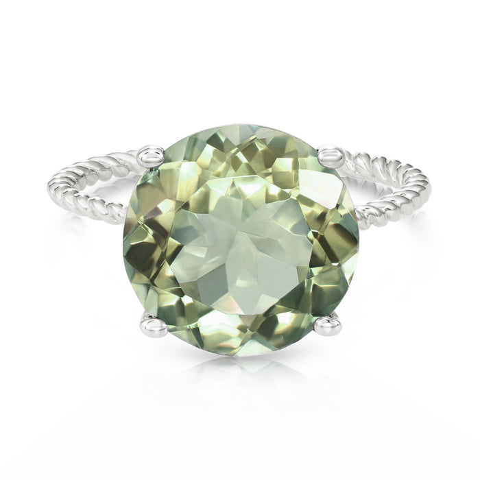 925 Sterling Silver Green Amethyst Quartz Gemstone Ring, 5.6 CTW