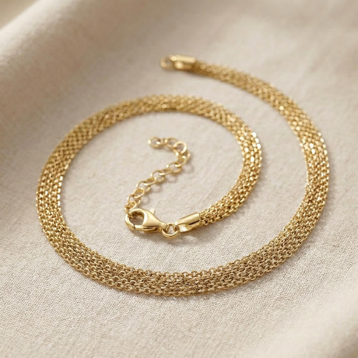 925 Sterling Silver Gold Plated Italian Multi-Row Cable Chain Necklace