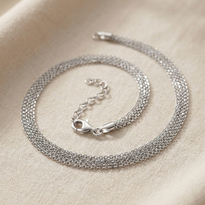 925 Sterling Silver Italian Multi-Row Cable Chain Necklace