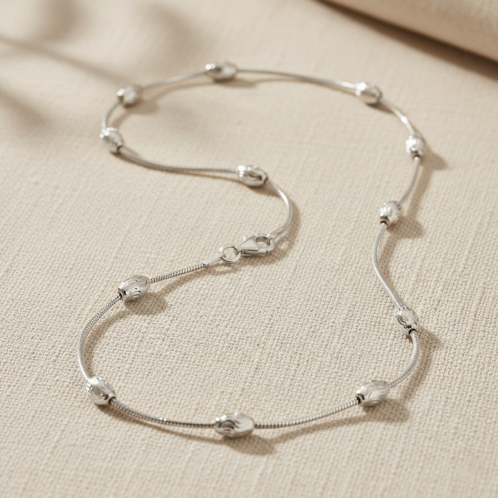 Sterling Silver Diamond-Cut Oval Bead Chain Necklace