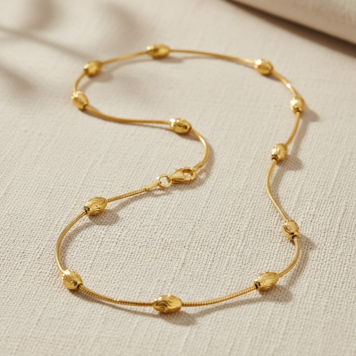 Sterling Silver Gold Plated Diamond-Cut Oval Bead Chain Necklace