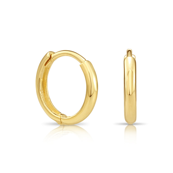 14K Yellow Gold Huggie Hoop Earring with High Polish Finish - 12mm