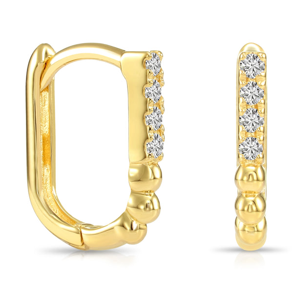 14K Gold Oval Huggie Set in Lab Diamonds Earrings