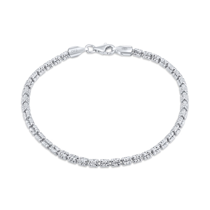 Sterling Silver Diamond-Cut Ice Chain Bracelet, Pyramid Design