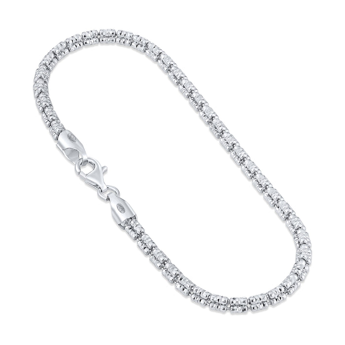 Sterling Silver Diamond-Cut Ice Chain Bracelet, Pyramid Design