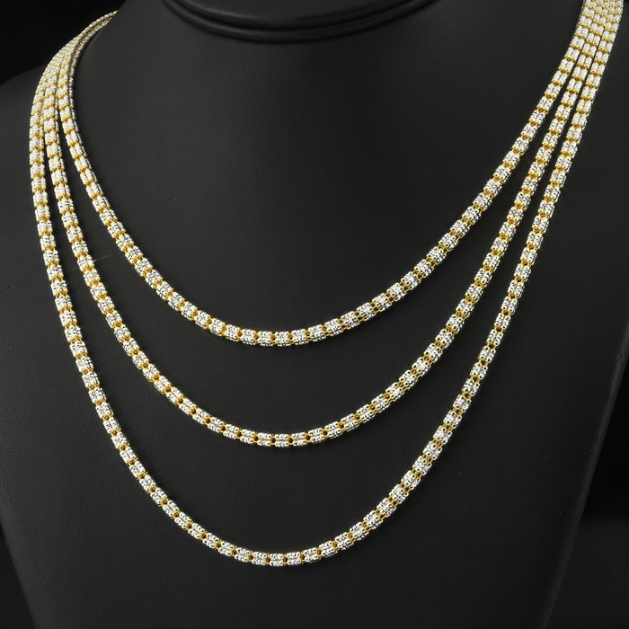 Sterling Silver Two-Tone Diamond-Cut Ice Chain Necklace