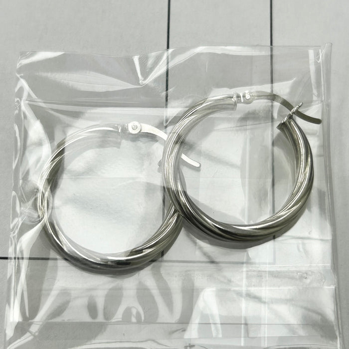 Sterling Silver Spiral Twist Hoop Earrings, 25mm