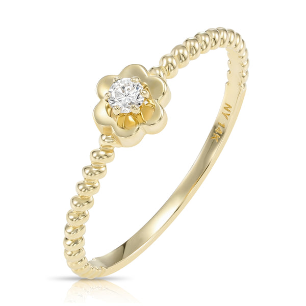 14K Yellow Gold Lab Diamond Stackable Flower Ring