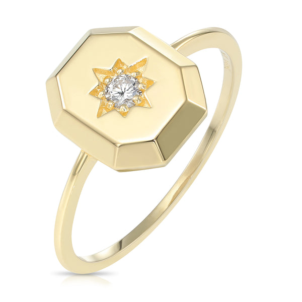 14K Yellow Gold Lab Diamond Stackable 8 Point Star Ring