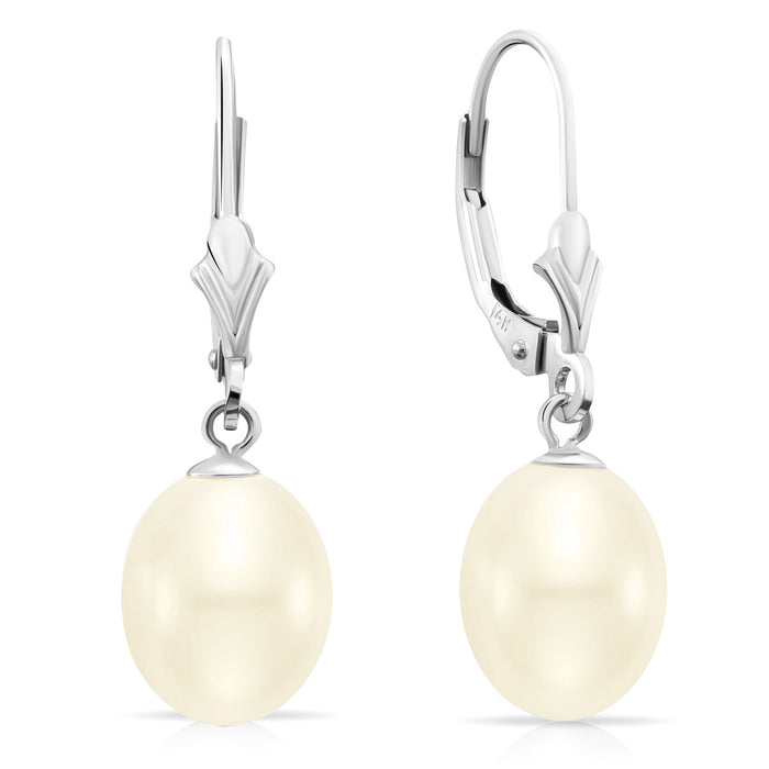 14k White Gold Freshwater Cultured Pearl Leverback Dangle Earring