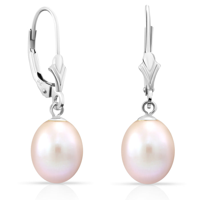 14k White Gold Freshwater Cultured Pearl Leverback Dangle Earring
