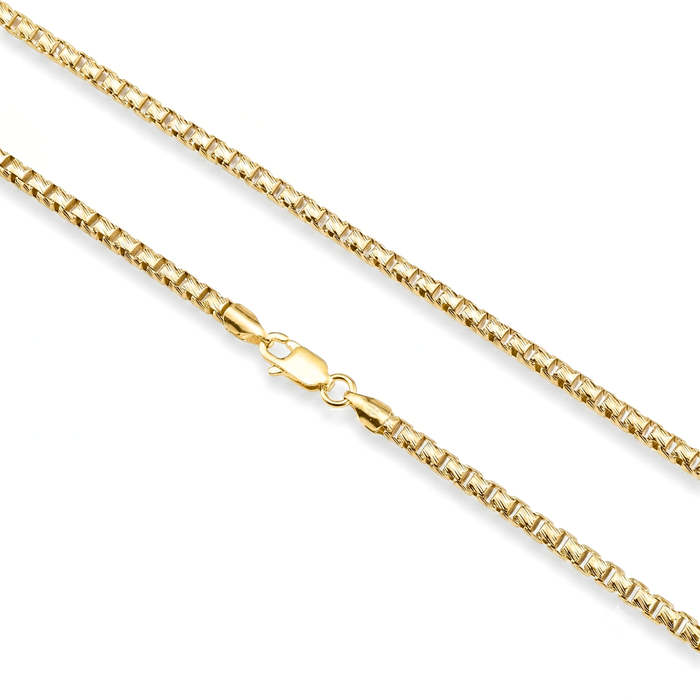 14K Gold Plated Italian Box Chains, Solid Sterling Silver, With Lobster Lock
