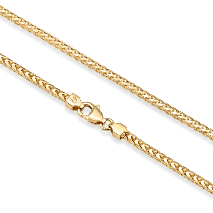 14k Gold Plated Italian Franco Chains, Solid Sterling Silver, With Lobster Lock