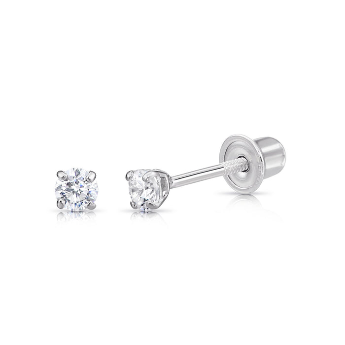 14K WHITE GOLD & LAB DIAMOND SOLITAIRE STUD EARRINGS - SCREWBACK