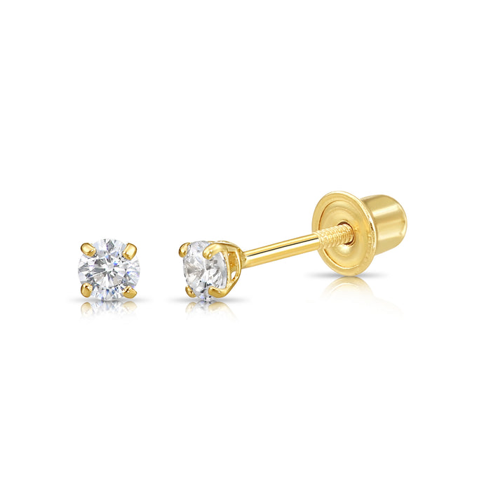 14K YELLOW GOLD & LAB DIAMOND SOLITAIRE STUD EARRINGS - SCREWBACK