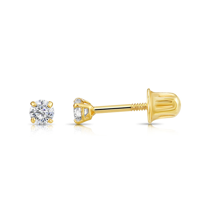 14K YELLOW GOLD & LAB DIAMOND SOLITAIRE STUD EARRINGS - SCREWBACK