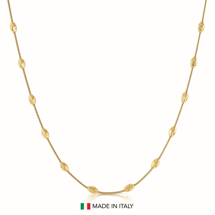 Sterling Silver Gold Plated Diamond-Cut Oval Bead Chain Necklace