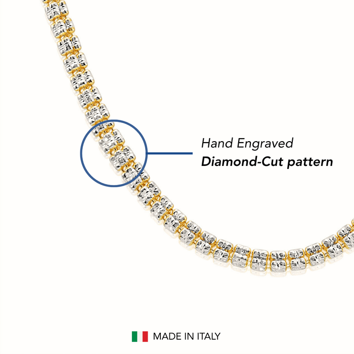 Sterling Silver Two-Tone Diamond-Cut Ice Chain Bracelet, Pyramid Design
