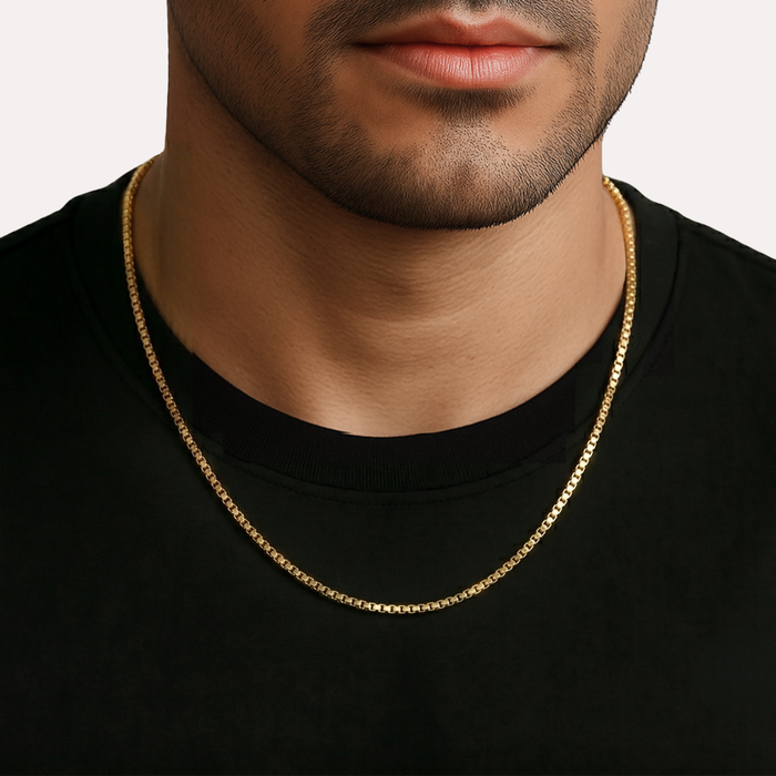 14K Gold Plated Italian Box Chains, Solid Sterling Silver, With Lobster Lock