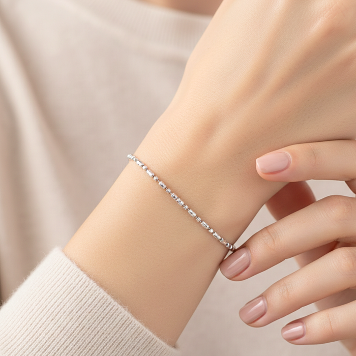 Sterling Silver Diamond-Cut Bead Bracelet