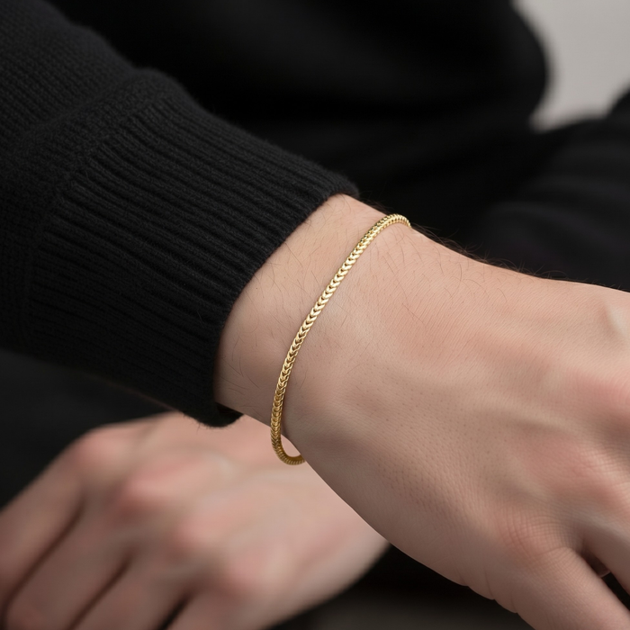 14k Gold Plated Italian Franco Chain Bracelet, Solid Sterling Silver, With Lobster Lock, 7 Inches