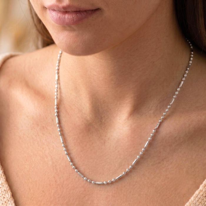 Sterling Silver Diamond-Cut Bead Necklace