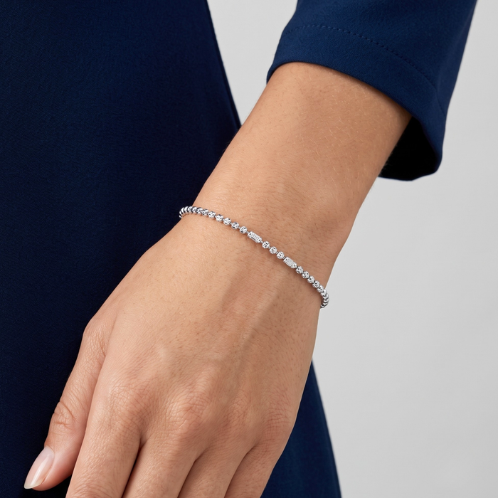 Sterling Silver Diamond-Cut Italian Bead Bracelet