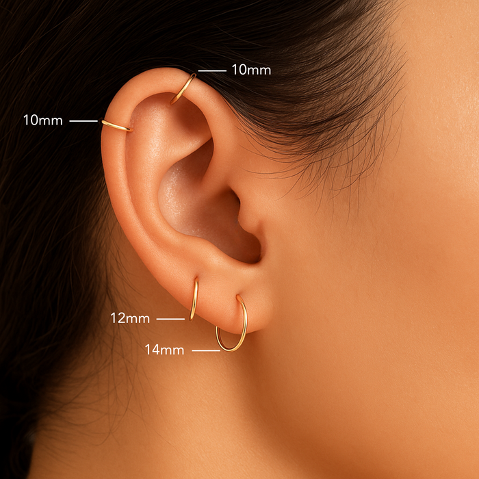 10K Yellow Gold Round Endless Hoop Earrings, 1MM
