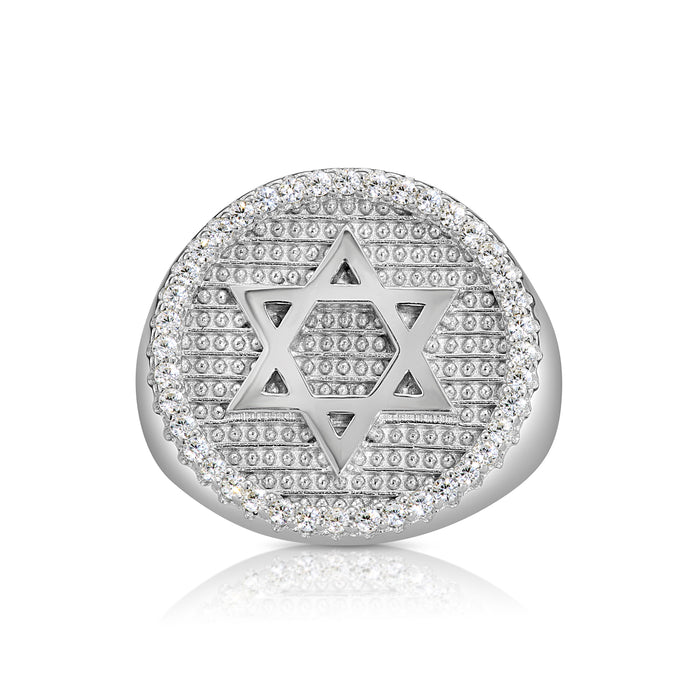 .925 Silver Men's Ring with Star of David and CZ Stones