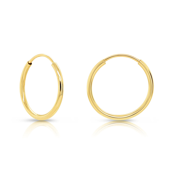 10K Yellow Gold Round Endless Hoop Earrings, 1MM