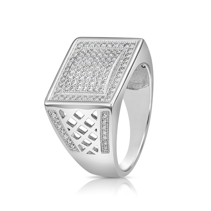 .925 Silver Men's Ring with Flat Top and CZ Stones