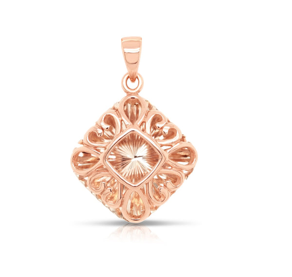 Rose Gold Plated Diamond-Cut Pendant in 925 Sterling Silver