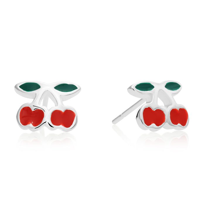 925 Sterling Silver Enamel Cherry Push Back Studs