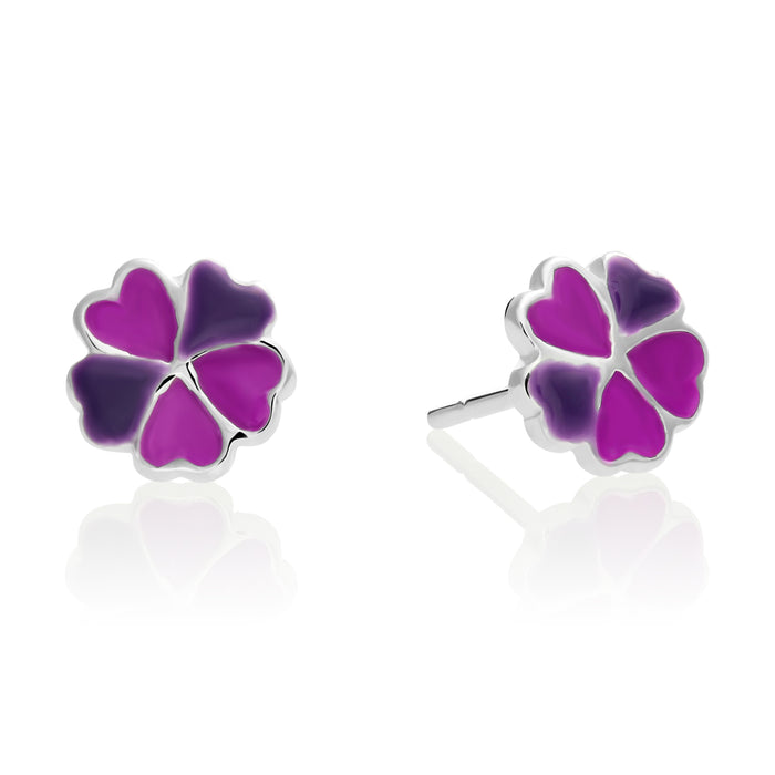 925 Sterling Silver Enamel Purple Flower Push Back Studs