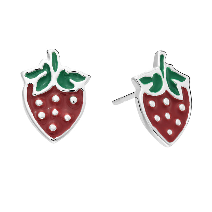 925 Sterling Silver Enamel Strawberry Push Back Studs